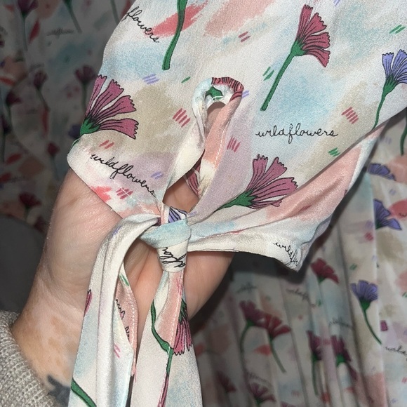 Boho Floral Silk Blend Pleated Midi Shirt Dress Size Medium Brunch Wedding Guest - Picture 3 of 7